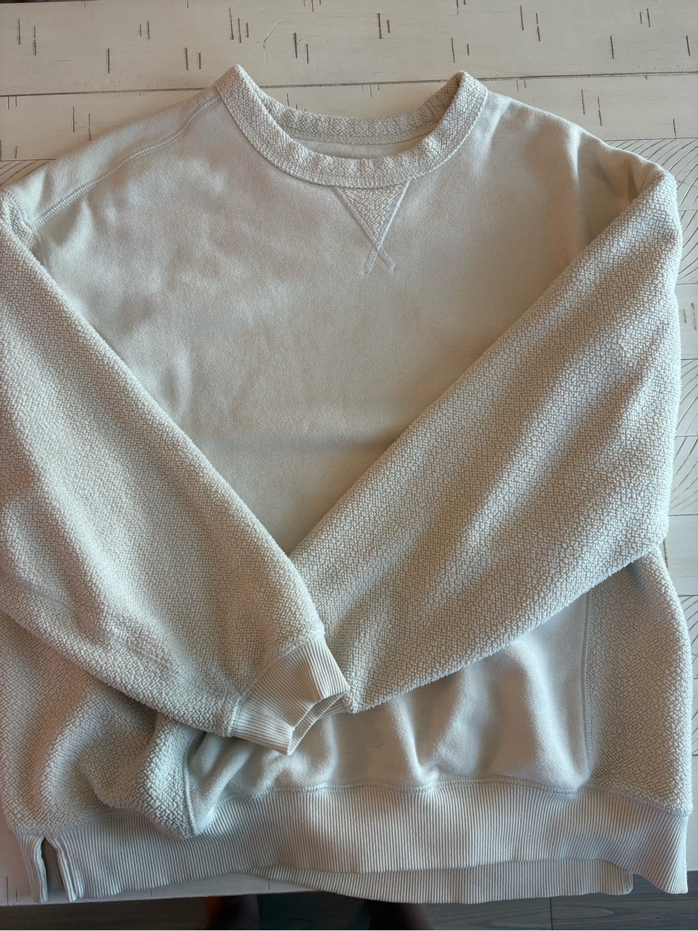 aerie Cream Crewneck Sweatshirt with Textured Sherpa Sleeves